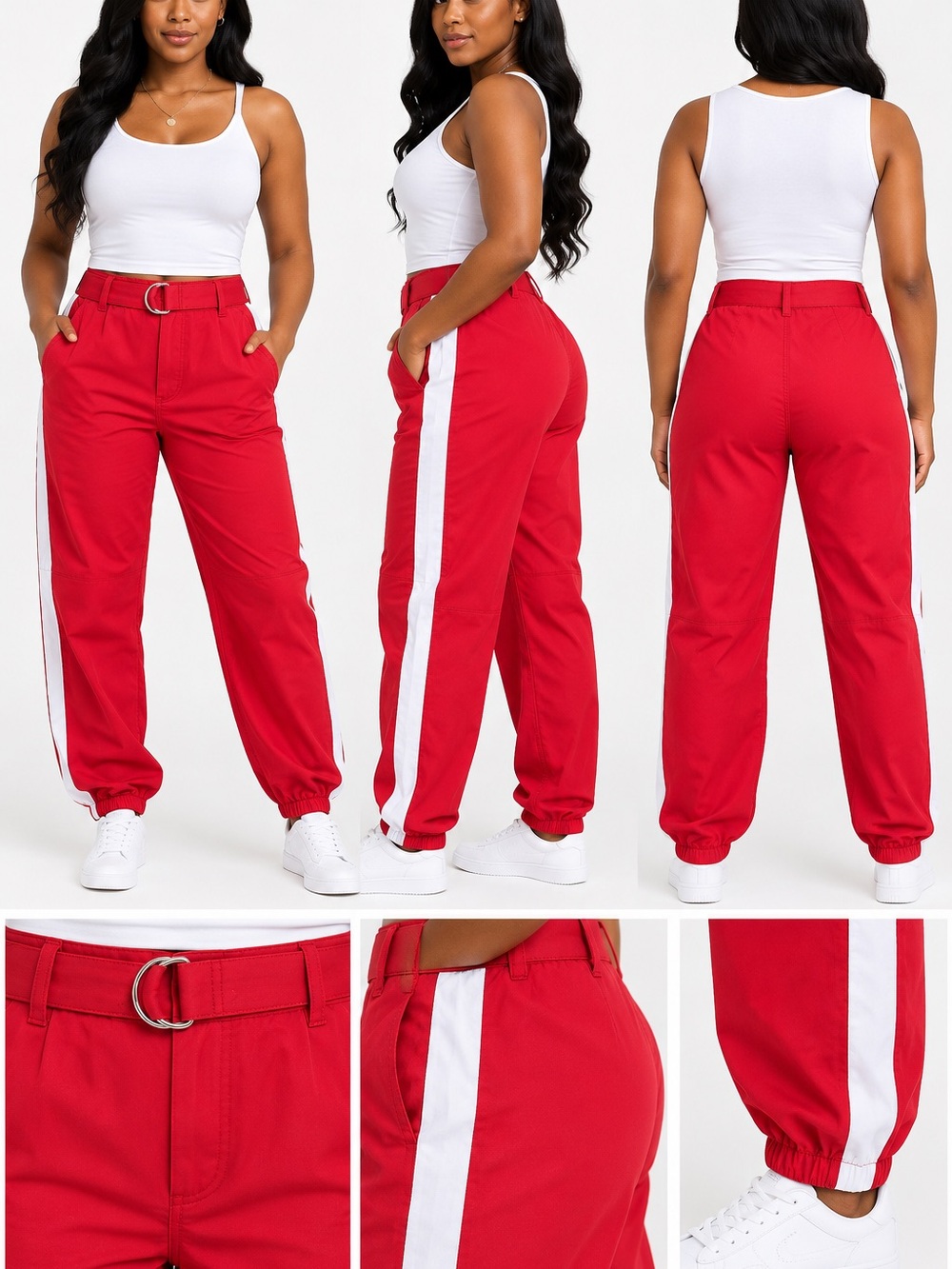 American Bazi Red Jogger Pants with White Side Stripe